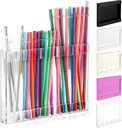 Acrylic Straw Holder for Cabinet Door with Double Sided Adhesive Tape Reusable Straw Organizer Tumbler Storage Kitchen Accessories Container for Counter Cupboard(Classic,Large,Transparent)