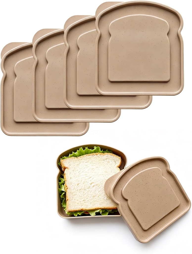 4-Piece Reusable Sandwich Container Set for Lunch Boxes, BPA-Free, Microwave & Dishwasher Safe, Food-Grade Plastic with Lid, Snack & Meal Prep Storage for Office, Travel, Picnic (Beige, 4pc)