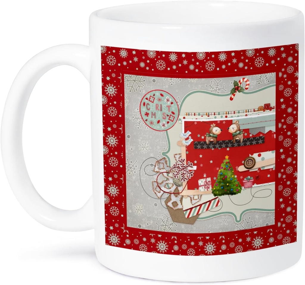 3dRose Image of Two Deer, Ice Skates, Candy Cane, Snoflakes, Christmas 11oz Mug