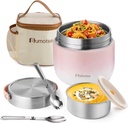 40oz Insulated Food Jar with 2 Compartments, Leak-Proof Thermo for Hot Food Wide Mouth Stainless Steel Includes Spoon and Fork Soup Thermo Lunch Containers Bento Box for Adults（Pink