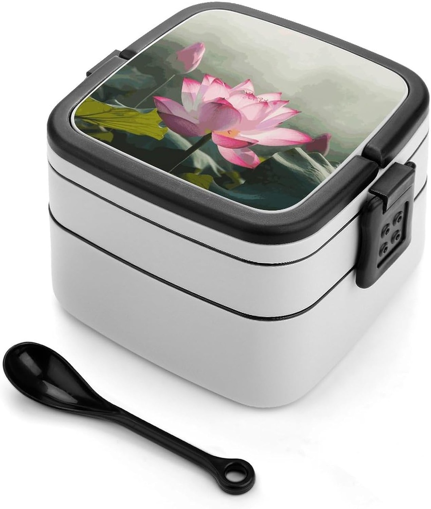 Bento Box Stackable Lunch Box with 2 Compartments Leak-Proof Food Storage Containers Flower Blossom Bento Lunch Box for Adults Lunch Containers with Utensil Set