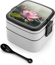 Bento Box Stackable Lunch Box with 2 Compartments Leak-Proof Food Storage Containers Flower Blossom Bento Lunch Box for Adults Lunch Containers with Utensil Set