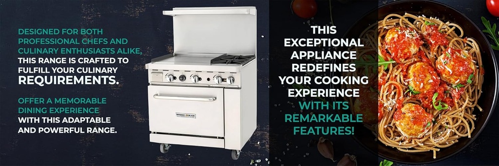 Inferno Blaze Premium IBP-GR-3624/LP 36" Liquid Propane 2 Burner Range with Oven with 24" Griddle 121,000 BTU - ETL Certified, Stainless Steel Countertop Hot Plate - Perfect for Commercial Kitchens