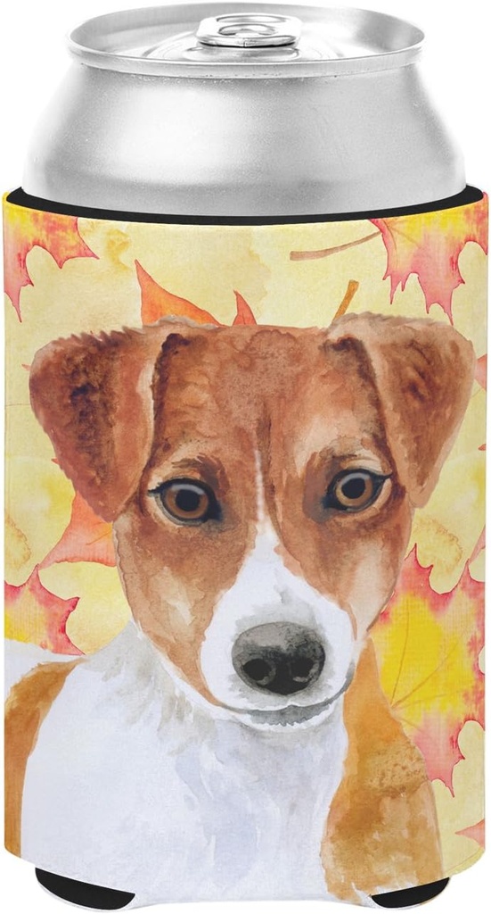 Caroline's Treasures BB9950CC Jack Russell Terrier Fall Can or Bottle Hugger, Yellow Cooler Washable Drink Sleeve Collapsible Beverage Insulated Holder, Can Hugger, Multicolor