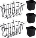 Large Grid Wall Baskets Cups - 5PC Gridwall Accessories Set Hanging Shelf Basket Bins Organizer - Modular Storage Holders for Photo Display Panel Shelving Caddy for Garage (2 Baskets & 3 Black Cups)