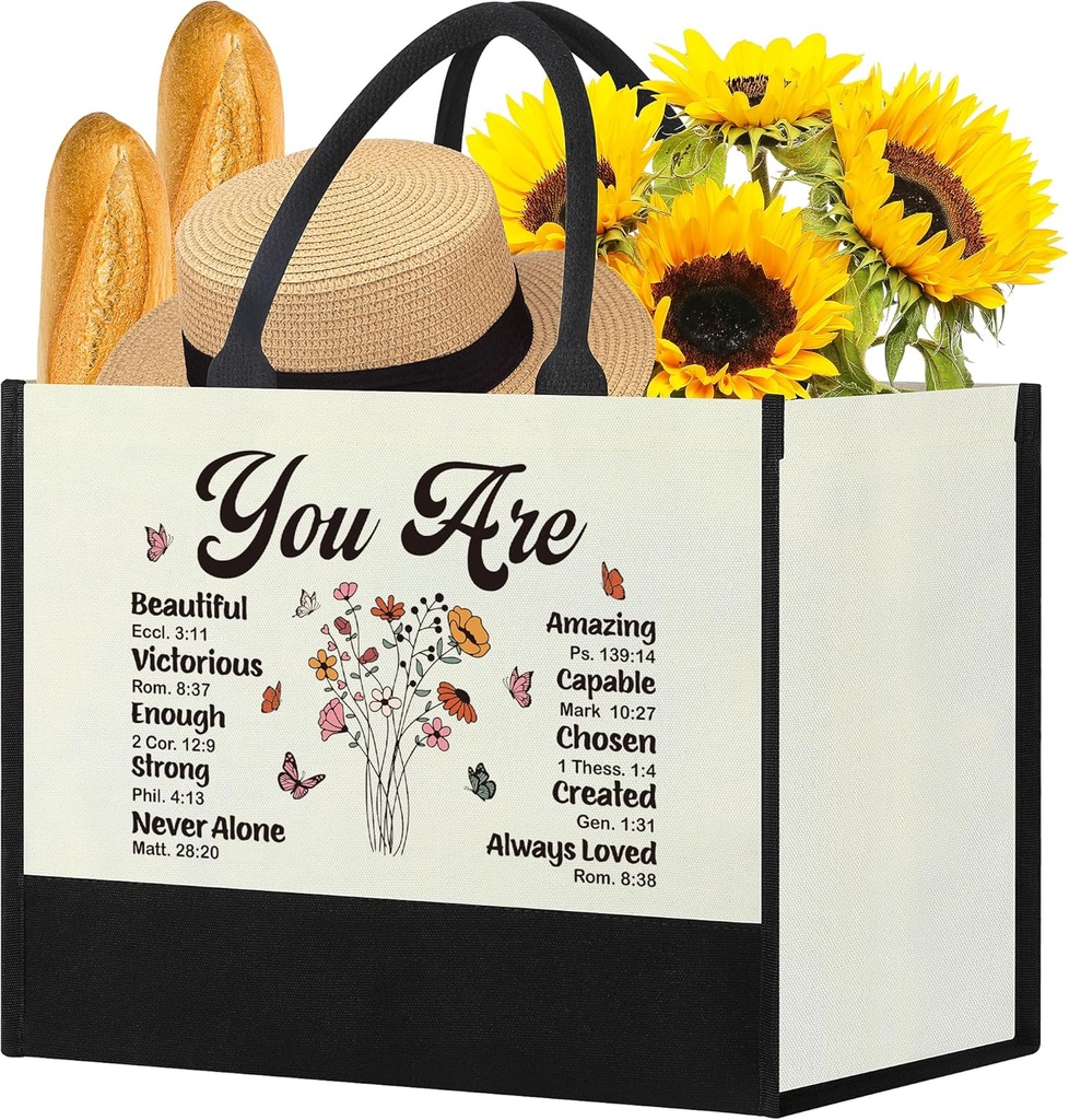 Christian Gifts for Women,Religious Gifts for Women,Easter Basket,Birthday Mothers Day Gift for Sister Daughter Best Friend,Faith Catholic Spiritual Baptism Confirmation Gift,Her Canvas Tote Bag