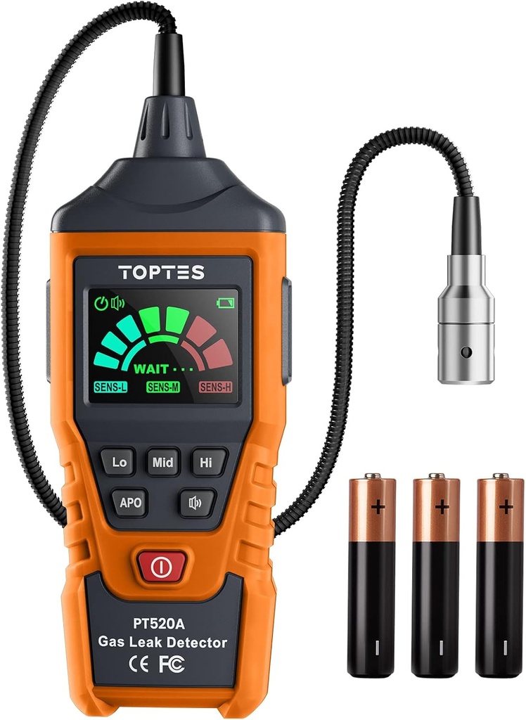 PT520A Natural Gas Detector, Gas Leak Detector with 17-Inch Gooseneck, Locating The Source Like Propane, Methane, and Butane for Home and RV (Includes Battery x3) - Orange