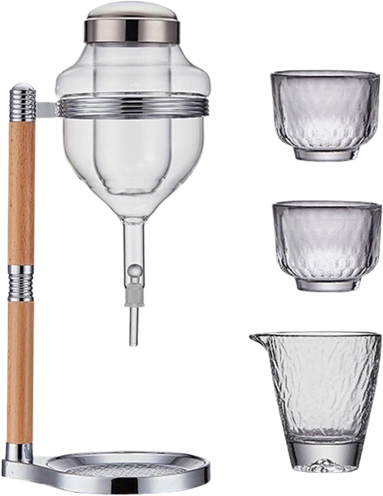 Japanese Cold Sake Decanter Glasses Sake Set Sake Pot Dispenser Drip Type Clear with Sake Cups for Birthday Cold Sake Barware, Argent