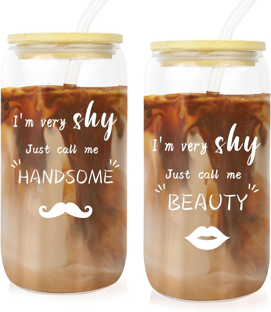 Gifts for Wife from Husband 16oz Drinking Glasses with Lids & Straw Wife Gifts Wedding Anniversary for Her Novelty Wife Gift from Husband Glass Coffee Cups with Bamboo Lid