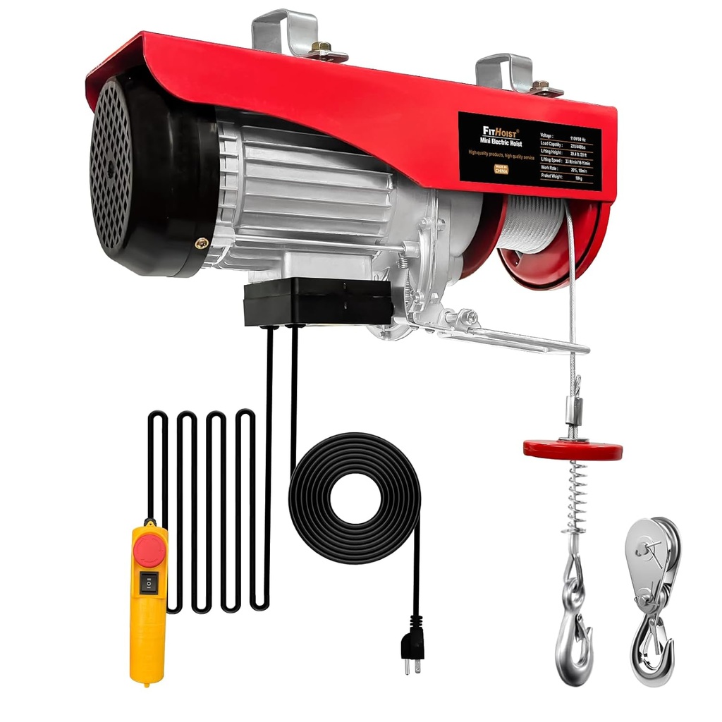 Electric Hoist,440 lbs Material Handling Too,Single/Double Slings Electric Winch,13 ft Remote Control,39 ft Single Cable Lifting Height,Zinc-Plated Steel Wire Hoist for Garage, Warehouses