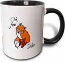 3dRose Funny adorable smiling red fox on white. Oh, for sake 11oz Two-Tone Black Mug