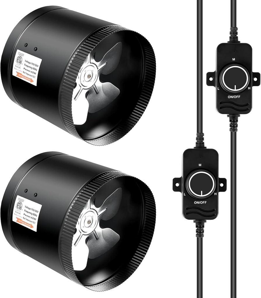 HealSmart Inline Booster Duct Fan 8" 430 CFM with Speed Controller, Inline HVAC Blower Low-Noise Exhaust Fan Basements, Bathrooms, Workshops, 2 Pack