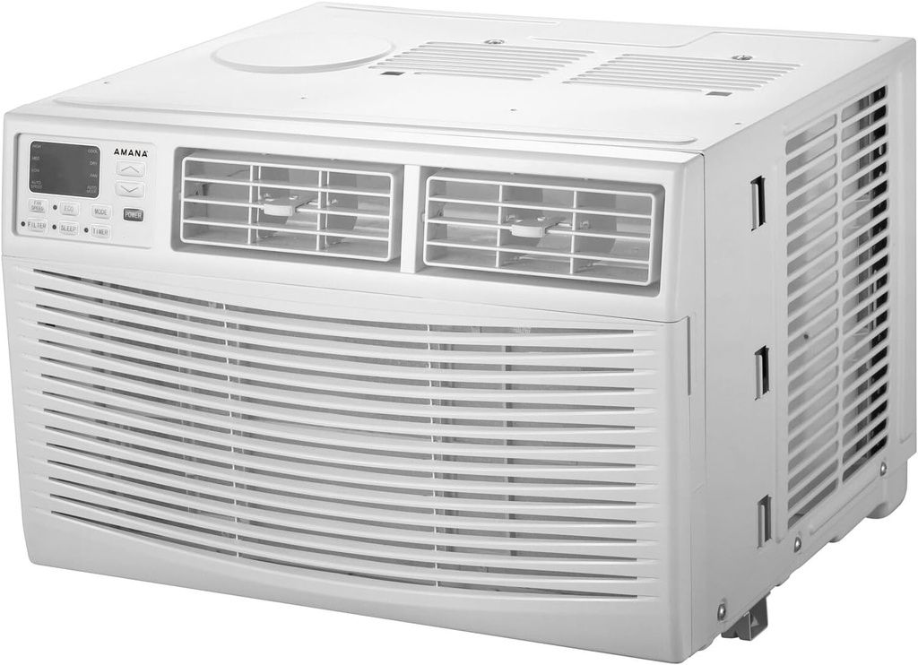 Amana 10,000 BTU Window Air Conditioner, 115V, Cools up to 450 Sq. Ft. for Bedroom, Living Room, Kitchen, Basement, with Remote Control, 24H Timer, 3-Speed, Auto-Restart, Digital Display, White