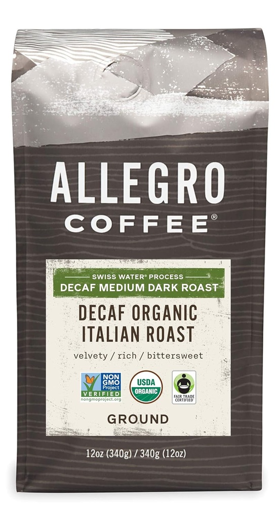Allegro Coffee Decaf Organic Italian Roast Ground Coffee, 12 Ounce (Pack of 1)