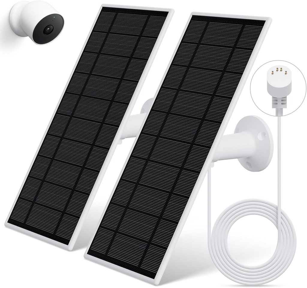 Solar Panel for Google Nest Camera, 2Pack Upgraded Solar Power Charger for Google Nest Cam Indoor & Outdoor(Battery Version), Flexible Solar Panels with IP65 Waterproof 13.1Ft Charging Cable