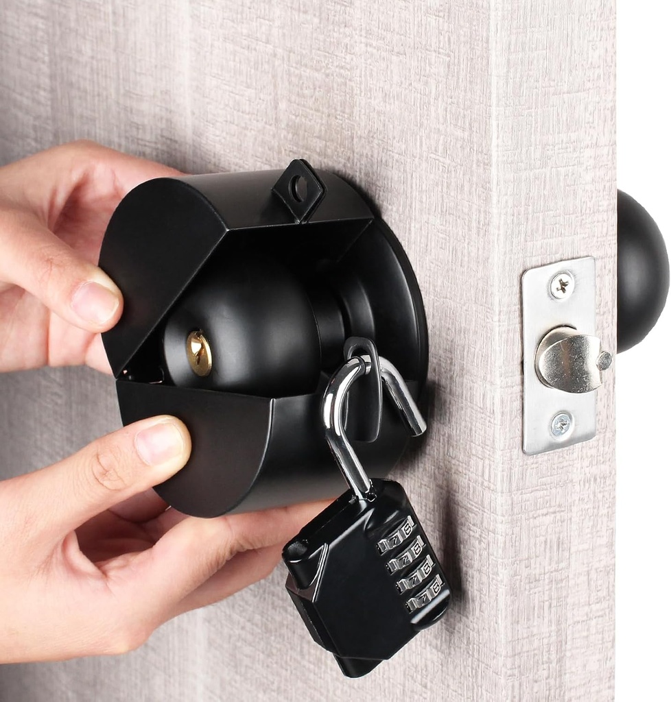 Door Knob Lock Out Device, Metallic Black，Without Drilling(Password Lock) Door Handle Lock,Cover to Disable The Doorknob/Faucet, Prevents Turning of Door Knob and Access to Keyhole，Childproof