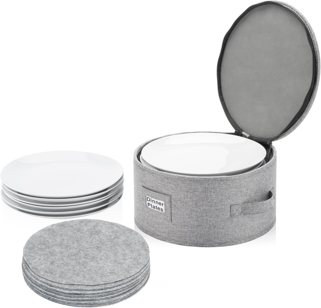 China Storage Container for Dinner Plate - Fit plates up to 11.5" W - Includes 12 Thick Felt Dividers. Hard Shell and Stackable with Padded Interior