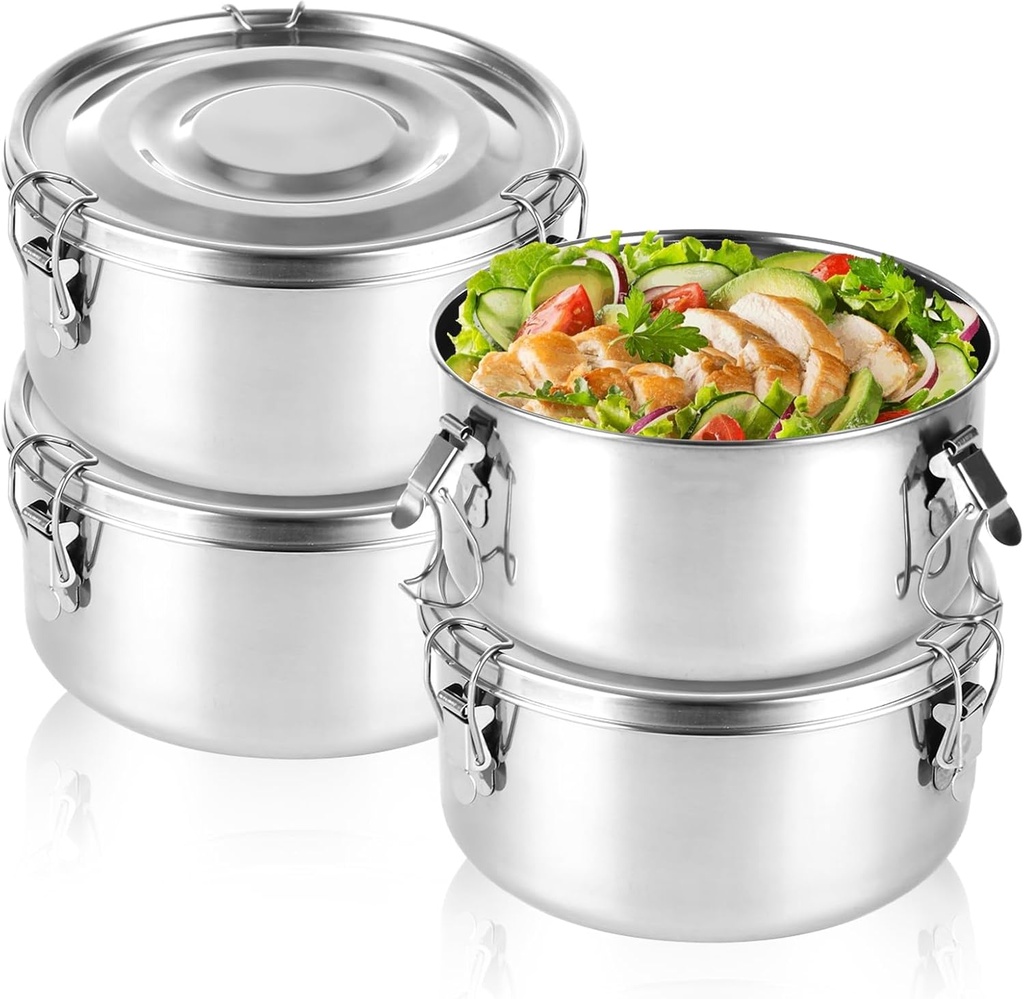 4 PCS 304 Stainless Steel Lunch Boxes, 36 Oz Food Storage Containers With Lids, Portable Metal Lunch Containers for Travel, Work, and Home-Leftover Storage