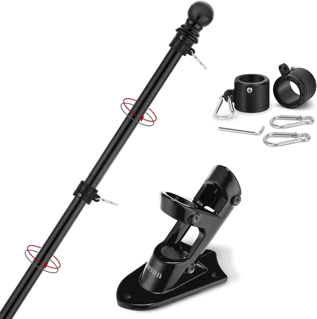 Flag Pole,6FT American Flag Pole & Bracket-Flagpoles for 3 x 5 Flags Holder for House Porch & Outdoor,Tangle Free and Wall Mount Flag Pole Kit (Without flag,Black)