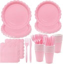 144PCS Light Pink Plates and Napkins, Pink Birthday Party Supplies Scalloped Paper Plates Napkins Cups Tableware Set Light Pink Disposable Dinnerware for Wedding Bridal Baby Shower Decoration Serve 24