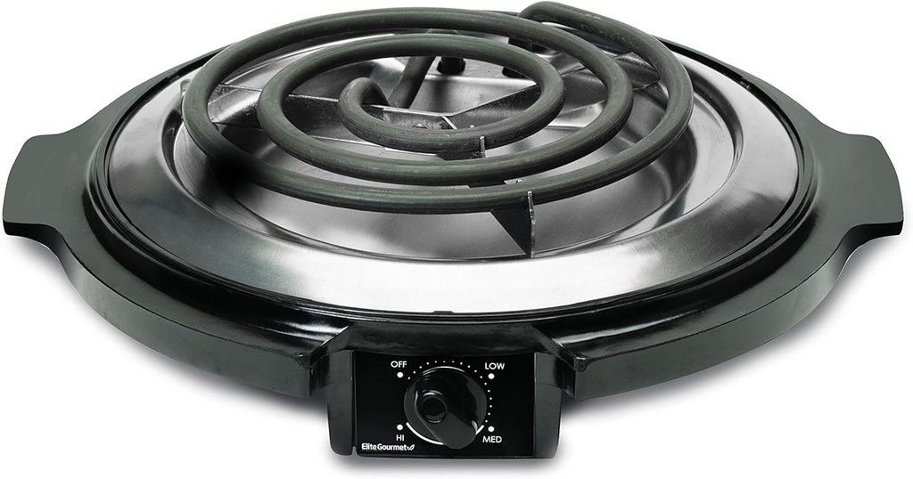 Elite Gourmet ESB-300X Single Countertop Coiled Burner, 1000 Watts Electric Hot Plate, Temperature Controls, Power Indicator Lights, Easy to Clean, Black