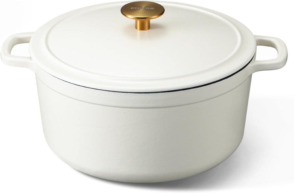 CAROTE 5QT Enameled Cast Iron Dutch Oven Pot with Lid, Heavy-Duty Dutch Oven for Sourdough Bread Baking, Braising, Stews, Roasting, Healthy & Non-Toxic, Dual Handles, All Stovetop Compatible, Oven Safe up to 500° F, White