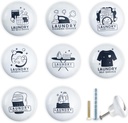 JamJam 1.5" 8PCS Ceramics Unique Vintage Laundry Room Knobs Dry and Press Theme Decor Cabinet Drawer Knobs Pulls