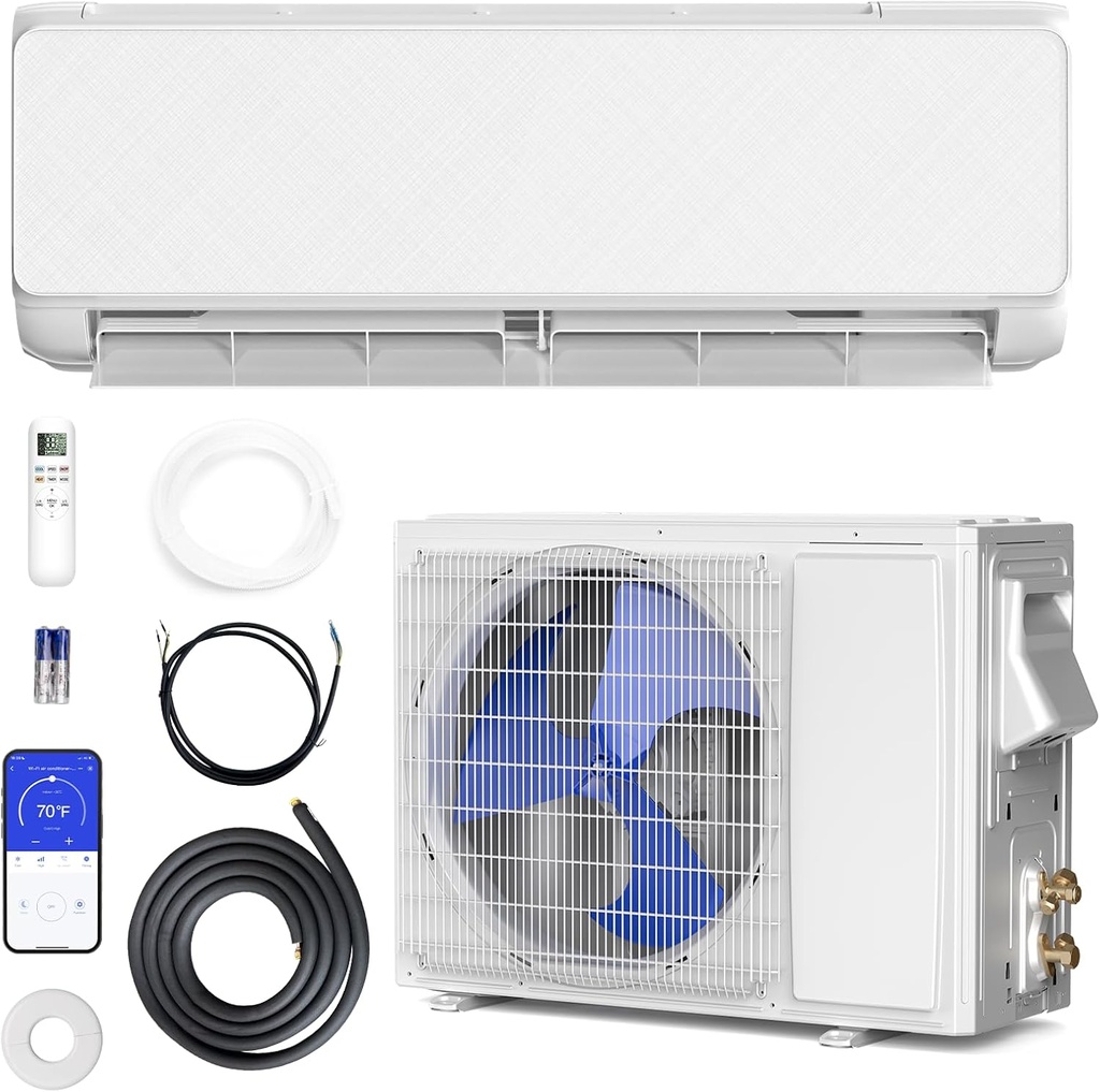 ZAFRO 12000 BTU Mini Split Air Conditioner & Heating System, Wifi, Remote Control, Low Noise, 22 SEER2 Energy Efficient 115V AC Unit with Inverter