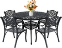 5-Piece Cast Aluminum Outdoor Patio Dining Set, Metal Bistro Table and Chairs,Wrought Iron Patio Bistro Set with 1.7" Umbrella Hole for Outside Porch Deck,Black