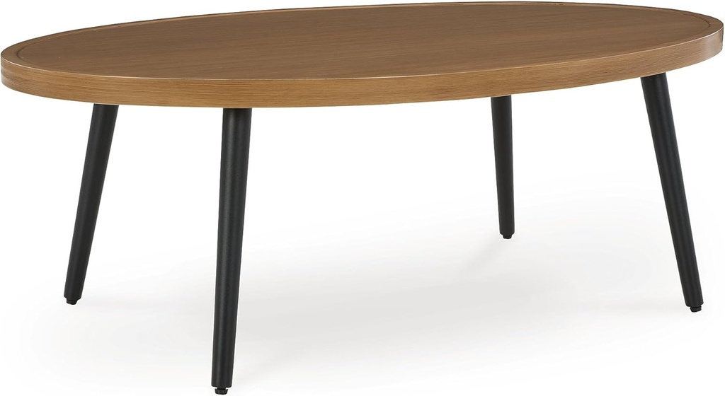 Signature Design by Ashley Horizon Hall Casual Outdoor Coffee Table with 4 Legs, Light Brown & Black