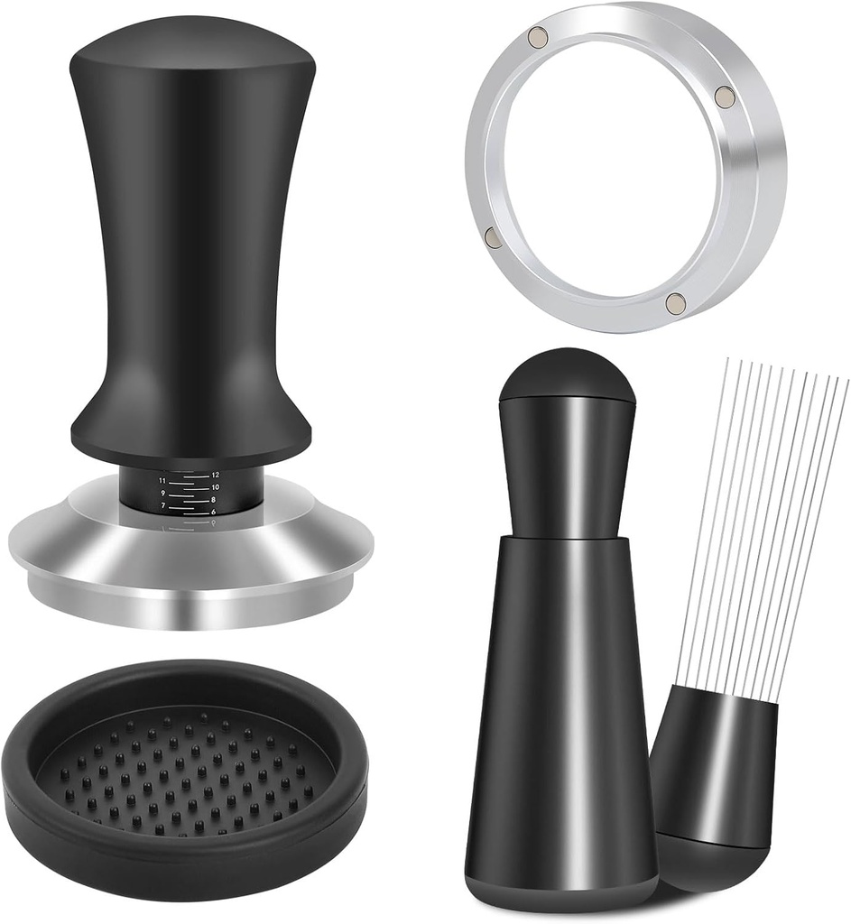 51mm Espresso Accessories Kit, Spring Loaded Calibrated Tamper, WDT Tool and Dosing Funnel Set Fits Delonghi 51 mm Espresso Coffee Machines and Portafilter