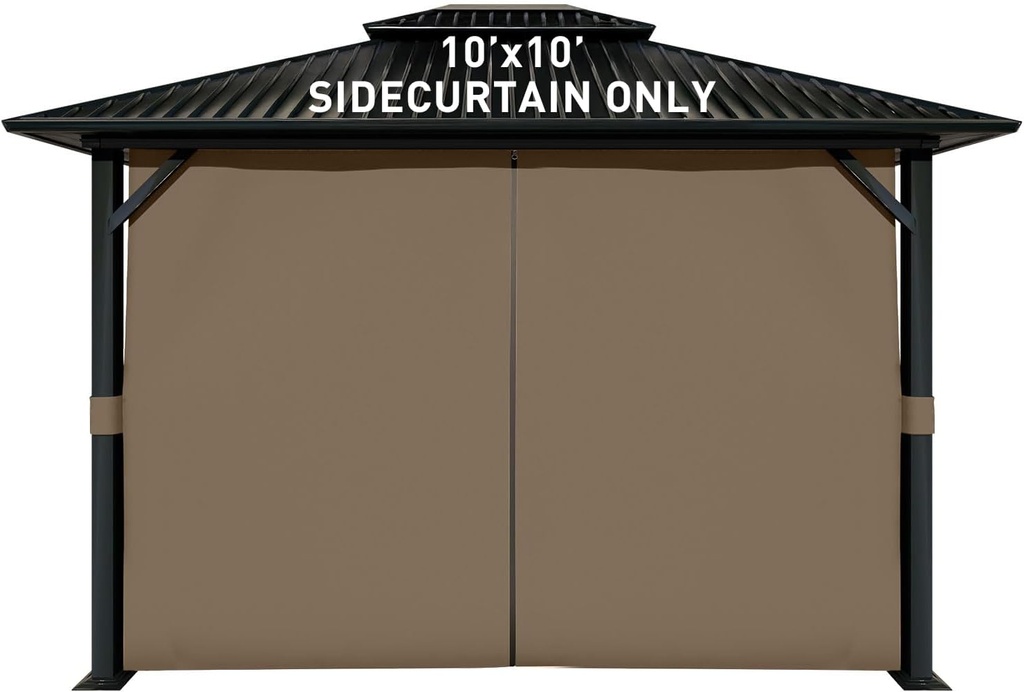 Aoodor 10x10 ft Outdoor Gazebo Curtains, 4 Panels Waterproof Privacy Sidewall Replacement with Zipper for Patio Pergola and Canopy, Brown