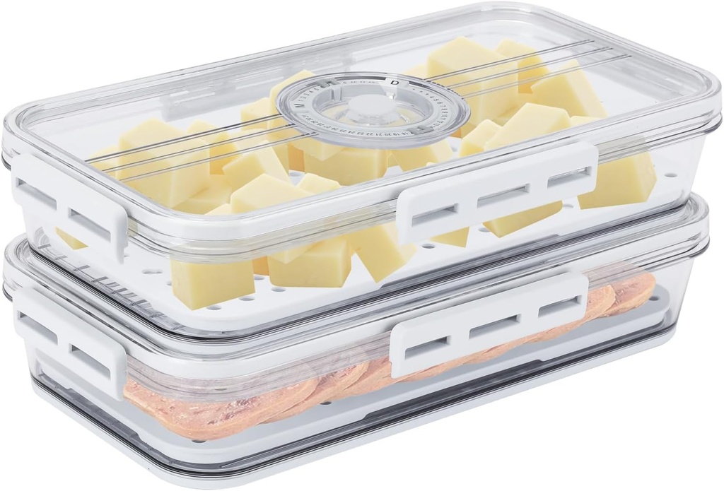 Cheese and Lunch Meat Container for Refrigerator with Drain Tray,Clear Deli Meat Storage Organizer, Airtight Bacon Keeper, Cold Cuts and Sandwich Meat Fridge Containers for Organizing
