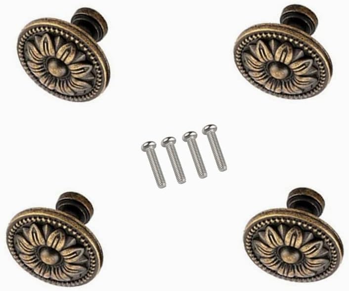 Pull Handle Metal Flower Shape Cabinet Drawer Door Knob Bronze Tone Pack of 4