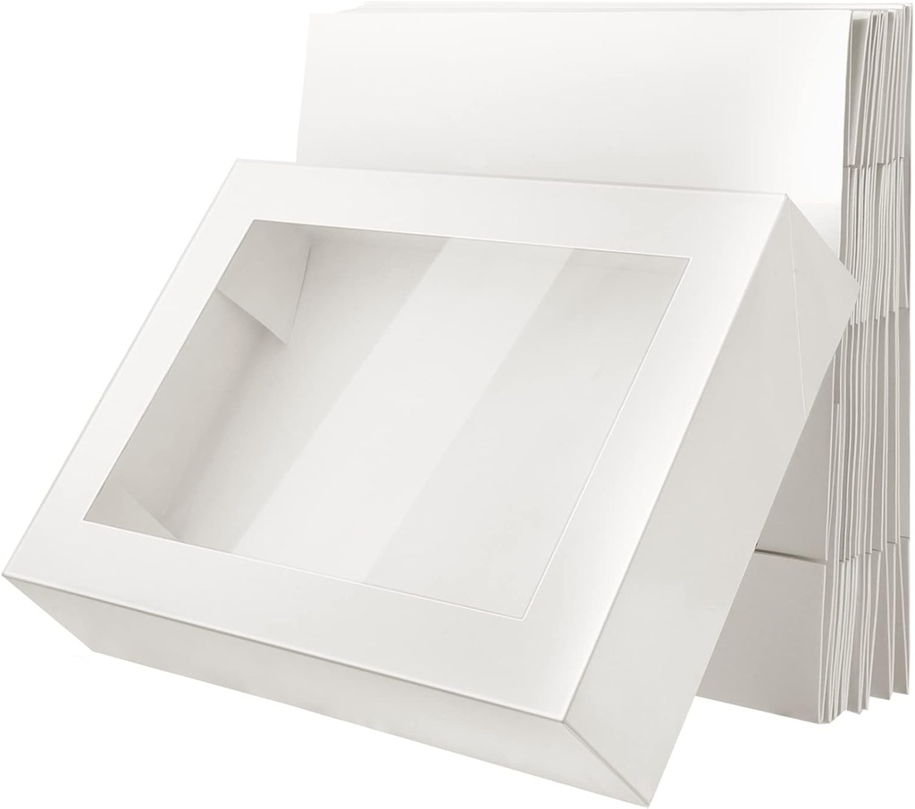 Cake Box Paperboard Window Bakery Box Large Pastry Baking Rectangle Cardboard Treat Boxes with Window Bakery Take out Containers for Cookie Cupcake Pie 19 x 14 x 4 Inch (White,10 Pack)
