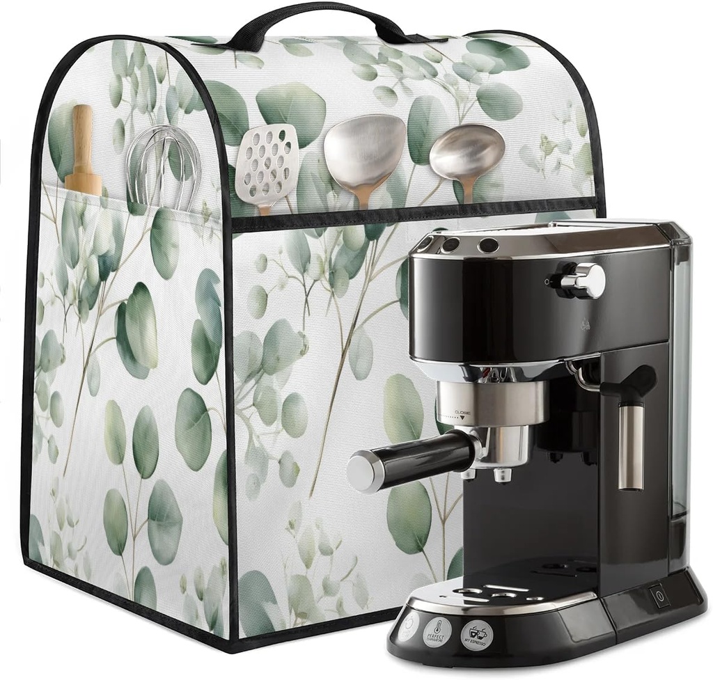 Large Blender Cover Eucalyptus Leaves Stand Dust Covers for Appliance Kitchen Mixer Covers with Top Handle Pockets Waterproof Food Processor Protector Cover for Toaster Coffee