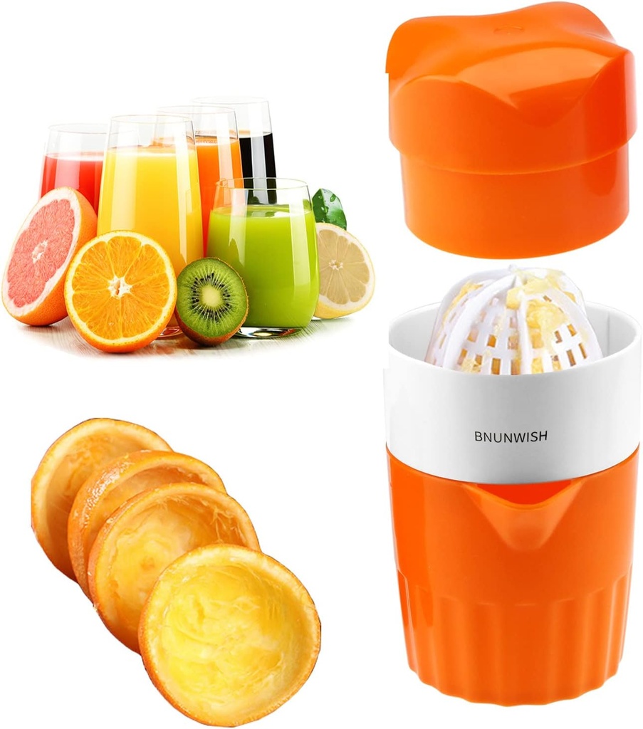Hand Juicer Citrus Orange Squeezer Manual Lid Rotation Press Reamer for Lemon Lime Grapefruit with Strainer and Container, 2 Cups