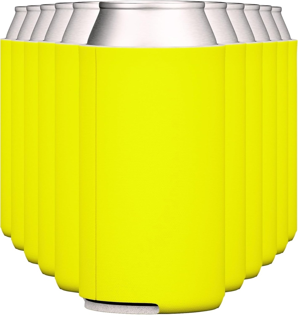TahoeBay Slim Can Cooler Sleeves (12-Pack) Skinny Tall Cans 12 Oz Bulk Thin Seltzer Fit Sublimation Blanks for Vinyl Plain Blank Foam Beer Bottles Black White Assorted Solid Set (Yellow)