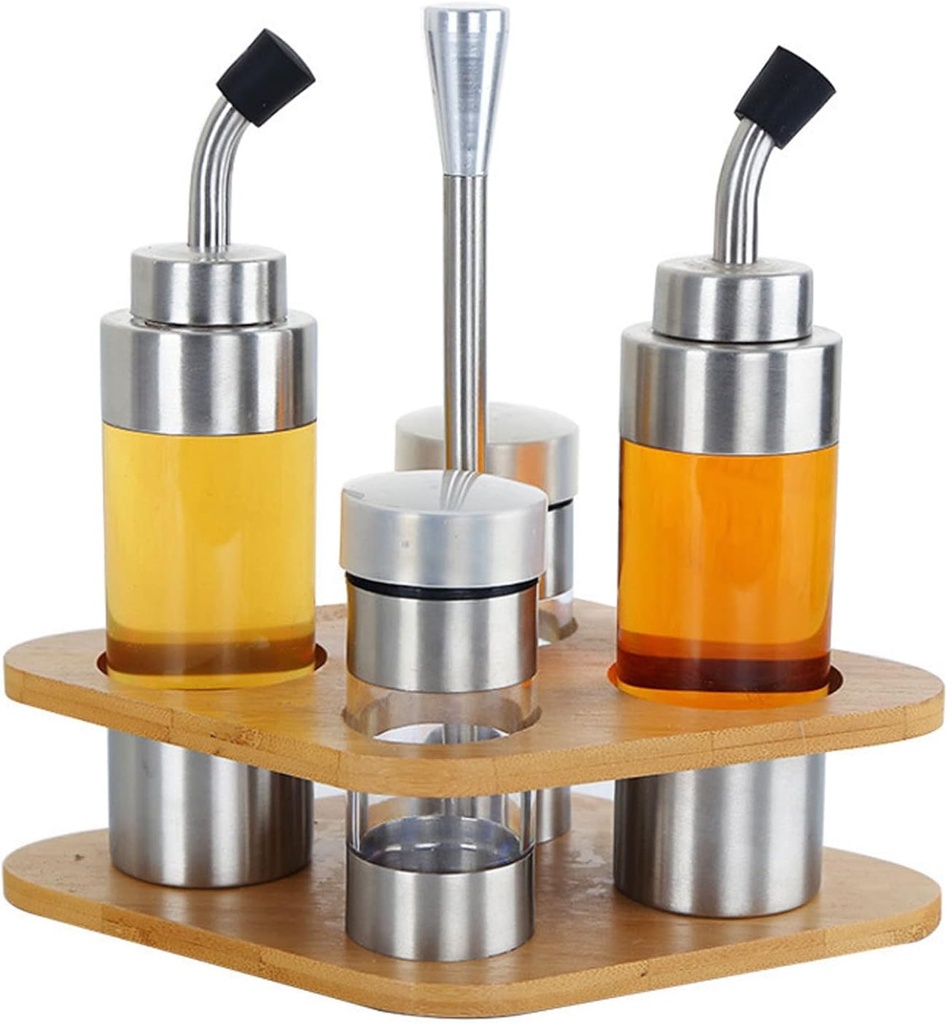 Olive Oil and Vinegar Dispenser, Salt and Pepper Olive Oil Dispenser Bottle with Holder for Kitchen Restaurant