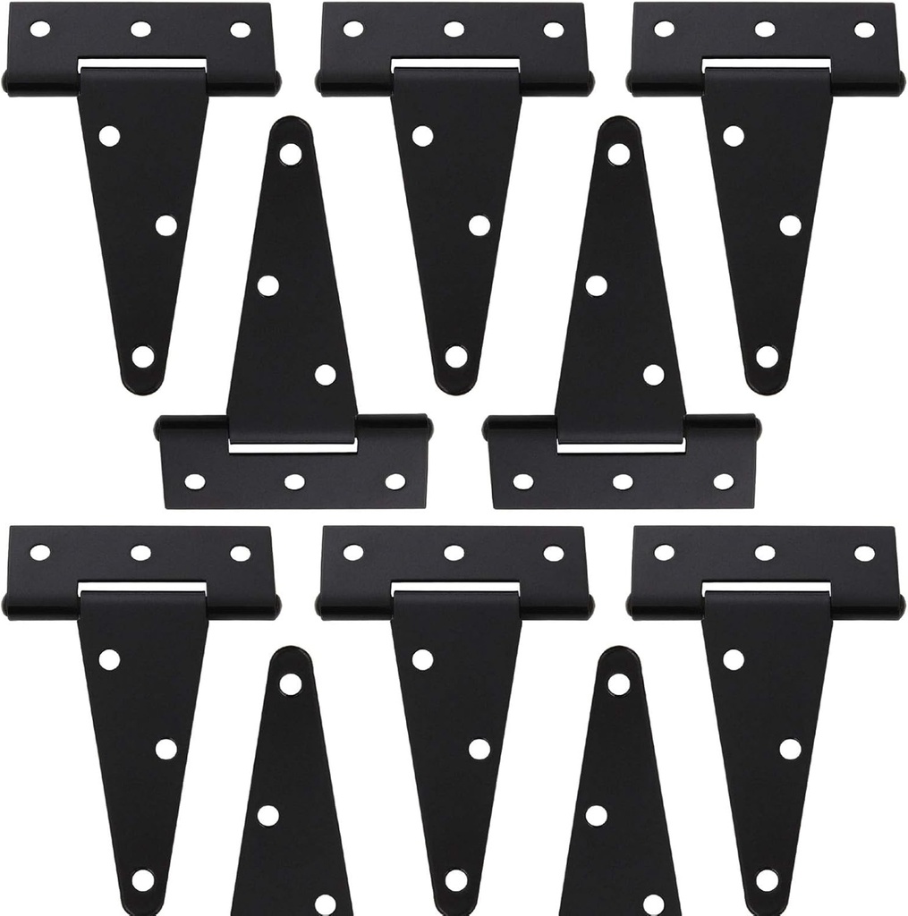 10 Pack T-Strap 4 Inch Heavy Duty Tee Hinge Black Barn Door Gate Hinges for Wooden Fences Strap Garden Door Wrought Iron Hardware