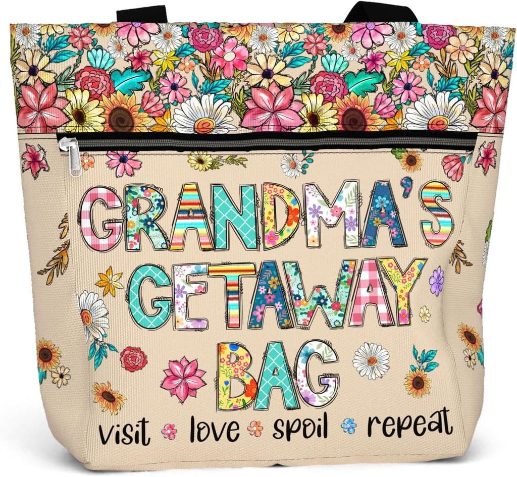 84hoods Aesthetic Tote Bag for Women. Shoulder Bag Grandma Gift for Grandmother. Travel Grocery Bag with Pockets, Zipper.