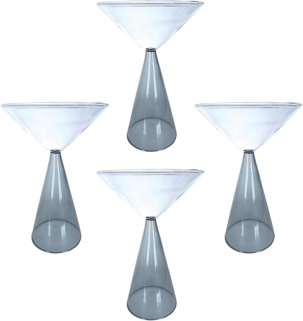 Gusto Buono 8.4oz Martini Glasses – Set of 4 Drinkware with Grey Stem Geometric Design | Heat-Resistant, Dishwasher & Microwave Safe | Perfect for Martinis, Cocktails, Home, Parties, & Gifts