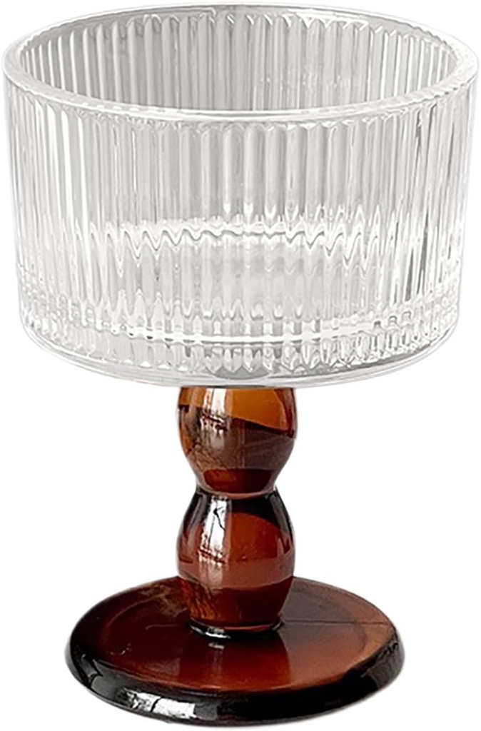 Vintage Wine Glasses Set of 2 Ribbed Stemmed Cocktail Glasses Water Goblet Glasses Clear Drink Glasses with Amber Foot for Iced Tea, Juice, Dessert, Beer (Amber)