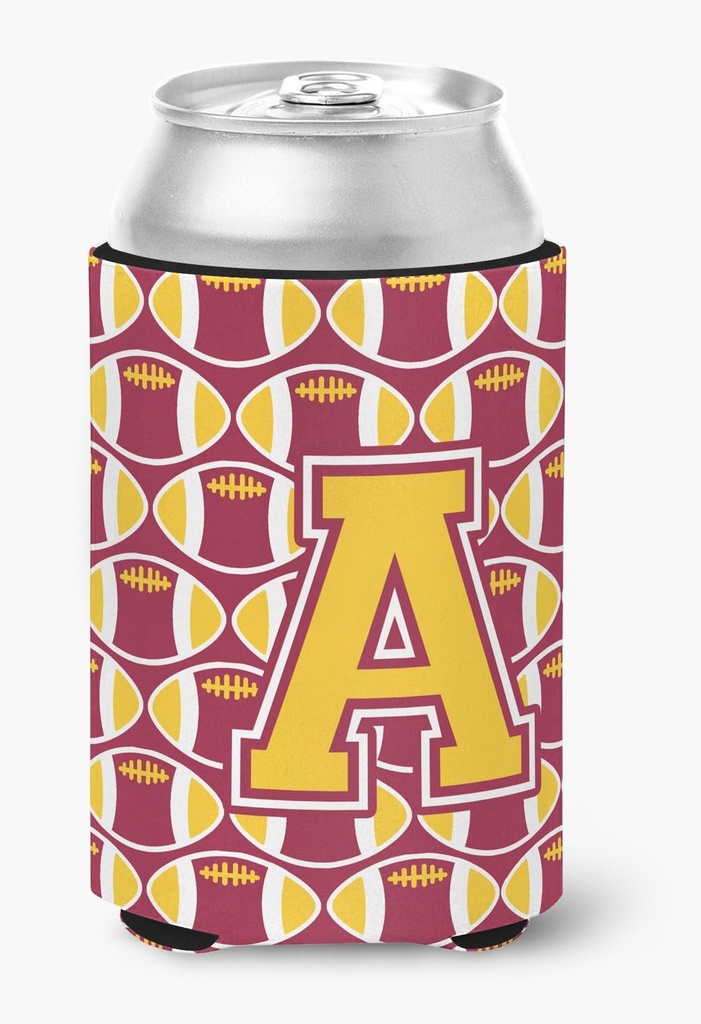 Caroline's Treasures CJ1081-ACC Letter A Football Maroon and Gold Can or Bottle Hugger Cooler Washable Drink Sleeve Collapsible Beverage Insulated Holder, Can Hugger, Multicolor