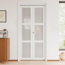 Bifold Doors, 36"x 80" 3-Lite Tempered Frosted Glass Closet Door with Sliding Hardware Kit, Interior Bi Fold Doors for Pantry, Solid Build Quality & Easy Install, White