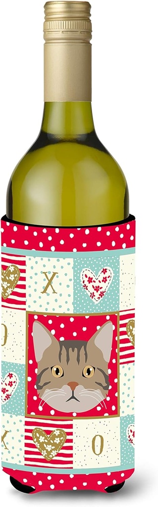 Caroline's Treasures CK5083LITERK American Wirehair Cat Love Wine Bottle Hugger, Red Bottle Cooler Sleeve Hugger Machine Washable Collapsible Insulator Beverage Insulated Holder
