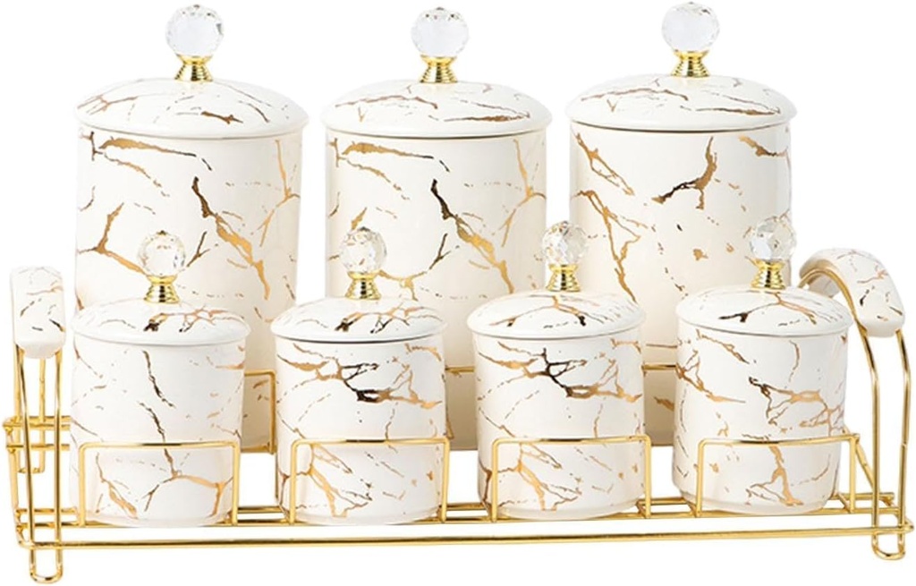 Porcelain Canisters Set Dry Food Storage Container Home Decorative Divided Snack Tray Food Storage Jars for Cookies Appetizers, White