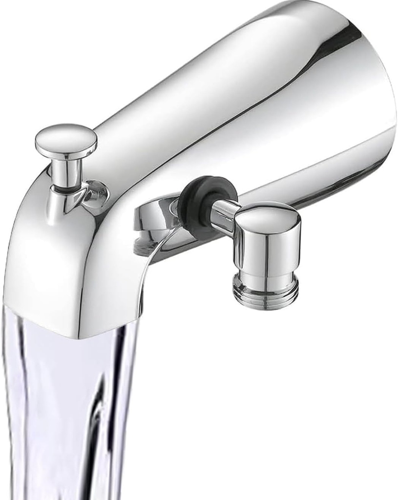 All Metal Polished Chrome Tub Spout with Diverter & Integrated Shower Hose Connection, Fits Threaded 1/2" or 3/4" IPS, Bathtub Faucet for Convenient Shower Access