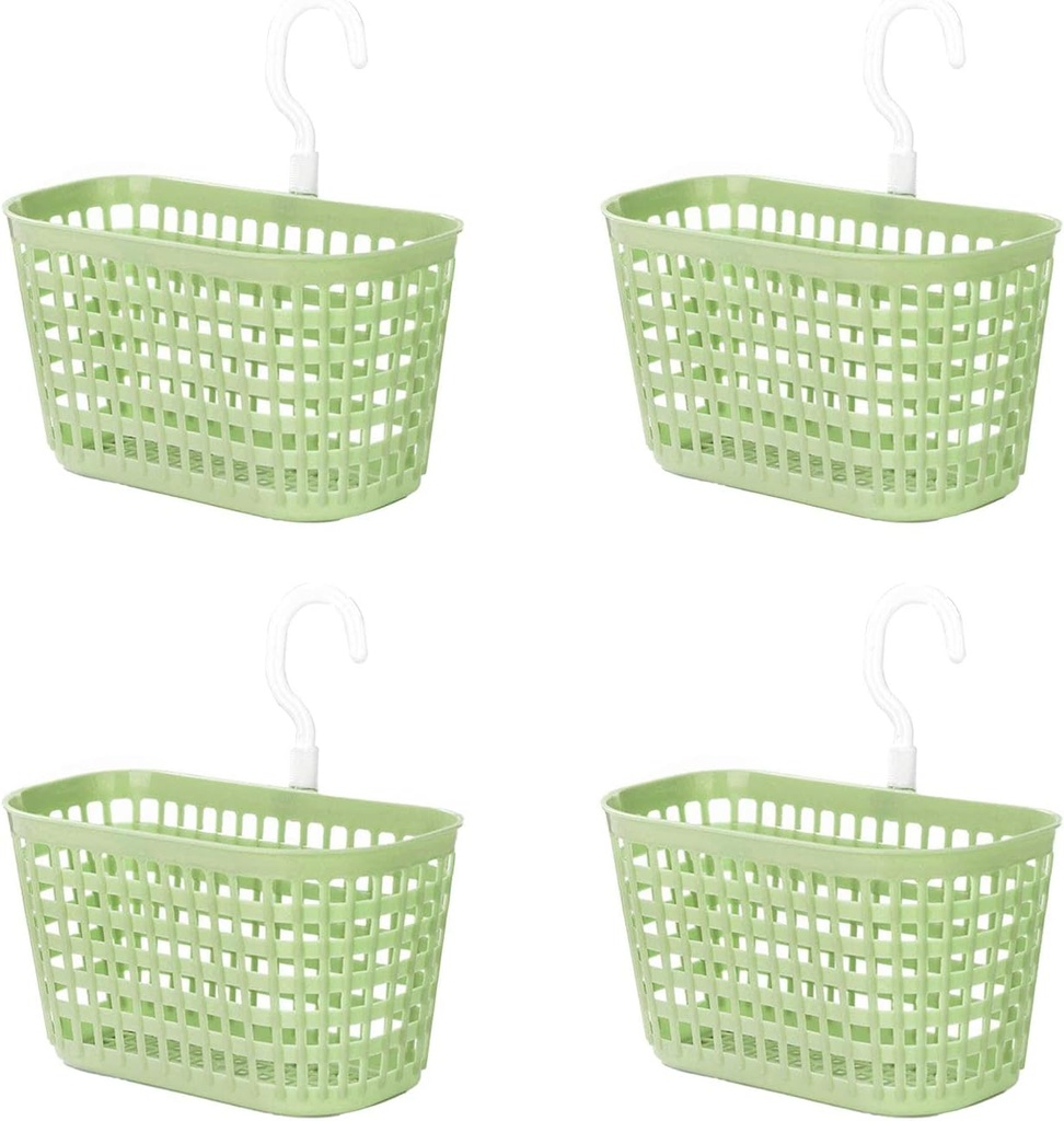 4Pcs Plastic Hanging Storage Basket with Rotatable Hook,Multi-function Hanging Baskets for Holding Soap, Shampoo, Cosmetics, Bathroom, College Dorm, Kitchen (Green)