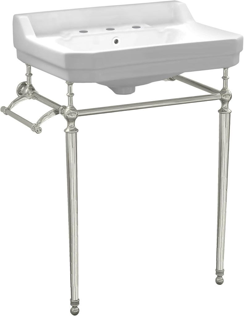 Whitehaus Collection WHV024-L33-3H-PN Console Sink, 23.5"L x 20"W x 33"H, White/Polished Nickel